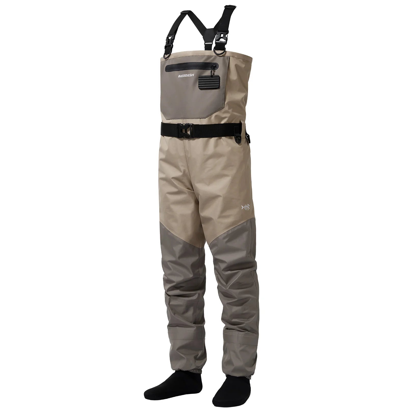 Waders de pêche à la mouche respirants pour homme avec pied en chaussette et fermeture éclair étanche
