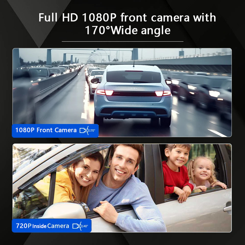 Dash cam WiFi 1080P con doppie lenti anteriori e cabina