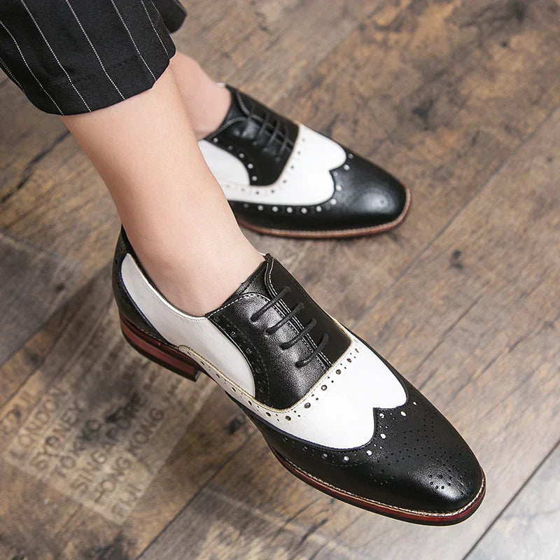 Men's Luxury Shoes Brogue Lace-up Casual British Style Contrast Color Oxford Office