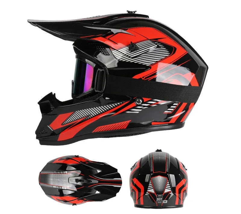 Full-Face Off-Road Helmet with Goggles – DOT Certified for All Seasons