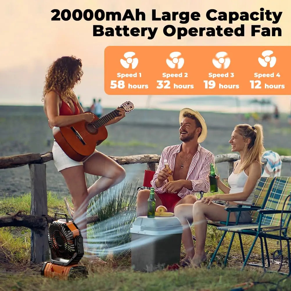TrailBreeze 20000mAh leirituuletin LED-valolla ja virtapankilla