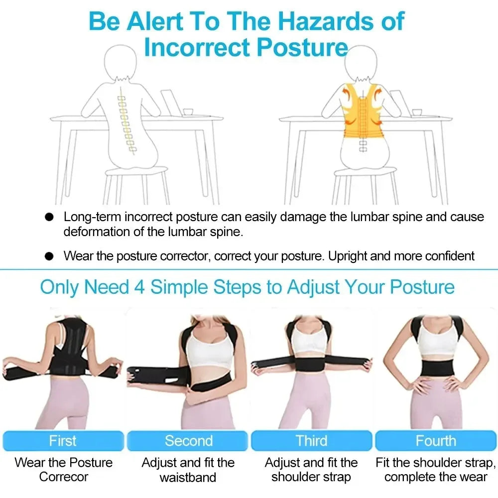 Breathable Adjustable Back Support Brace For Posture Correction For All Ages