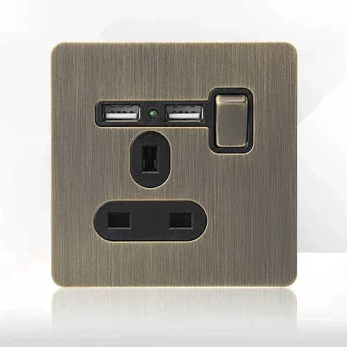 Antikk bronse metall veggkontakt med USB-ladeport
