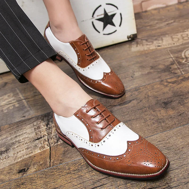 Men's Luxury Shoes Brogue Lace-up Casual British Style Contrast Color Oxford Office