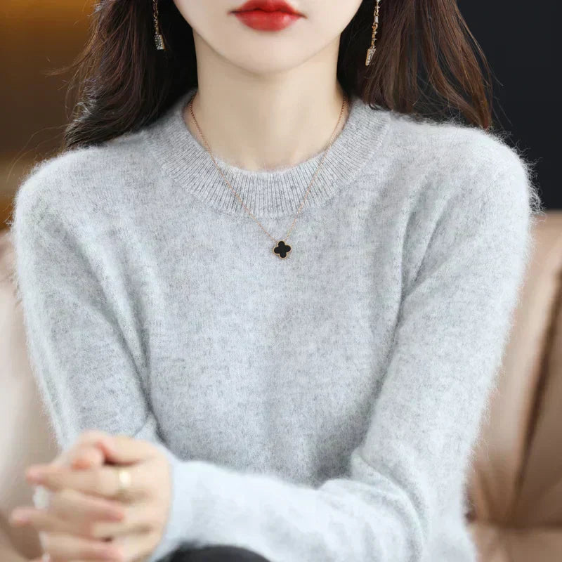 سويتر نسائي من الكشمير من سيلارا برقبة دائرية وقصة ضيقة للدفء اليومي