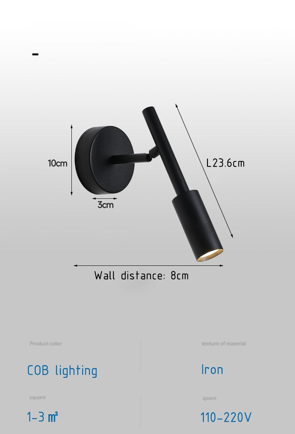 Lámpara de lectura de pared con brazo oscilante AuroraSwing en blanco y negro