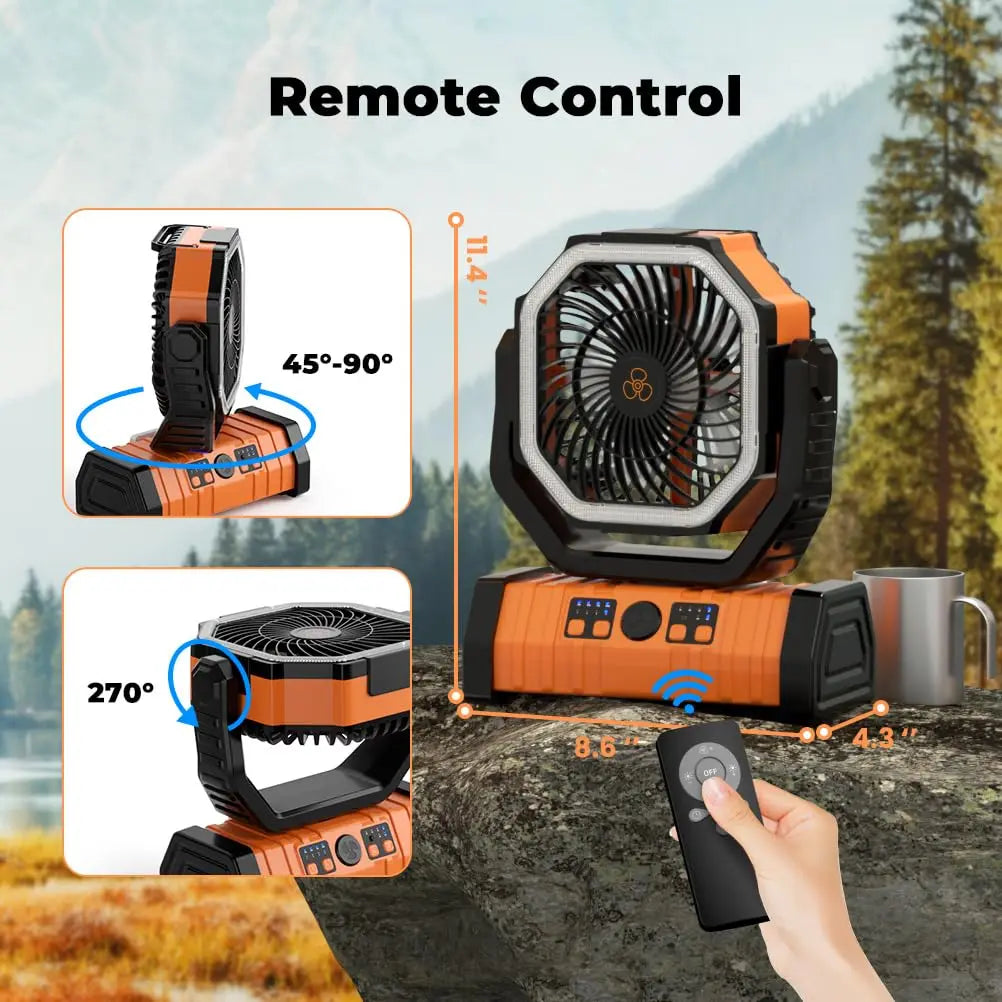 Ventilatore da campeggio portatile ricaricabile con power bank LED da 20000mAh