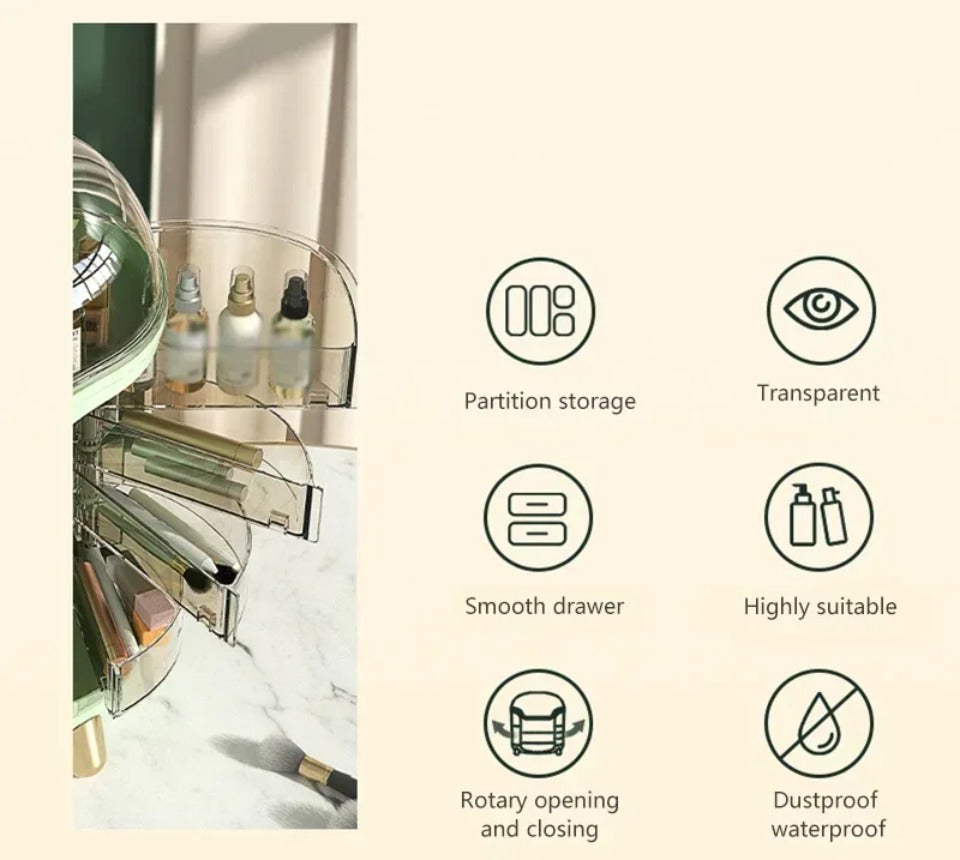 CrystalView pöytätason meikkijärjestäjä suurella kapasiteetilla