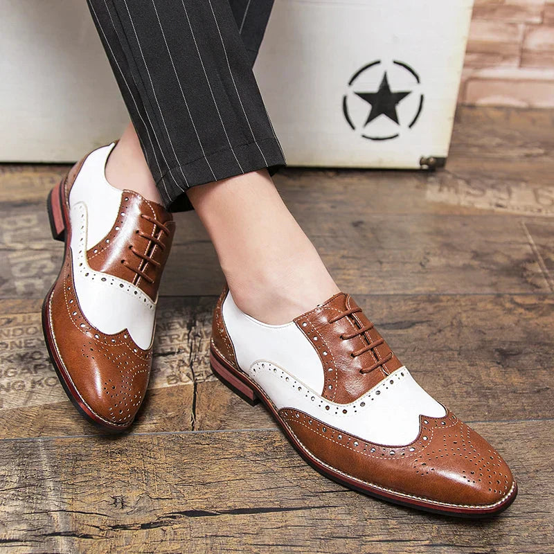 Men's Luxury Shoes Brogue Lace-up Casual British Style Contrast Color Oxford Office