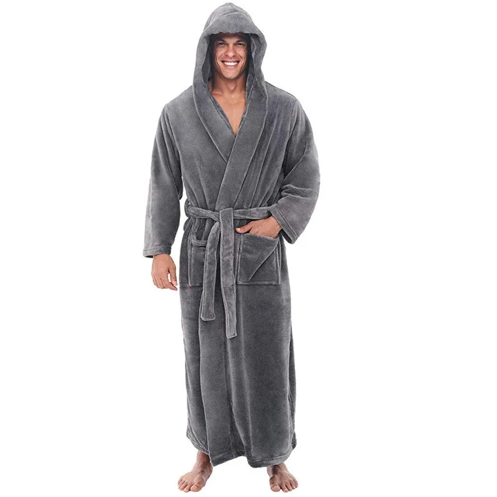 CozyNest Erkek Peluş Kapüşonlu Bornoz Sıcak Konfor İçin