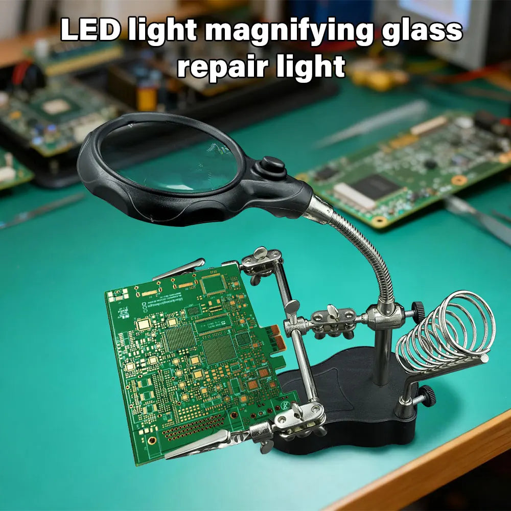 Estação de Soldadura de Precisão com Lupa LED e Grampos Ajustáveis