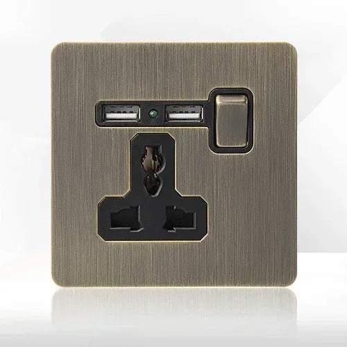 Antikk bronse metall veggkontakt med USB-ladeport