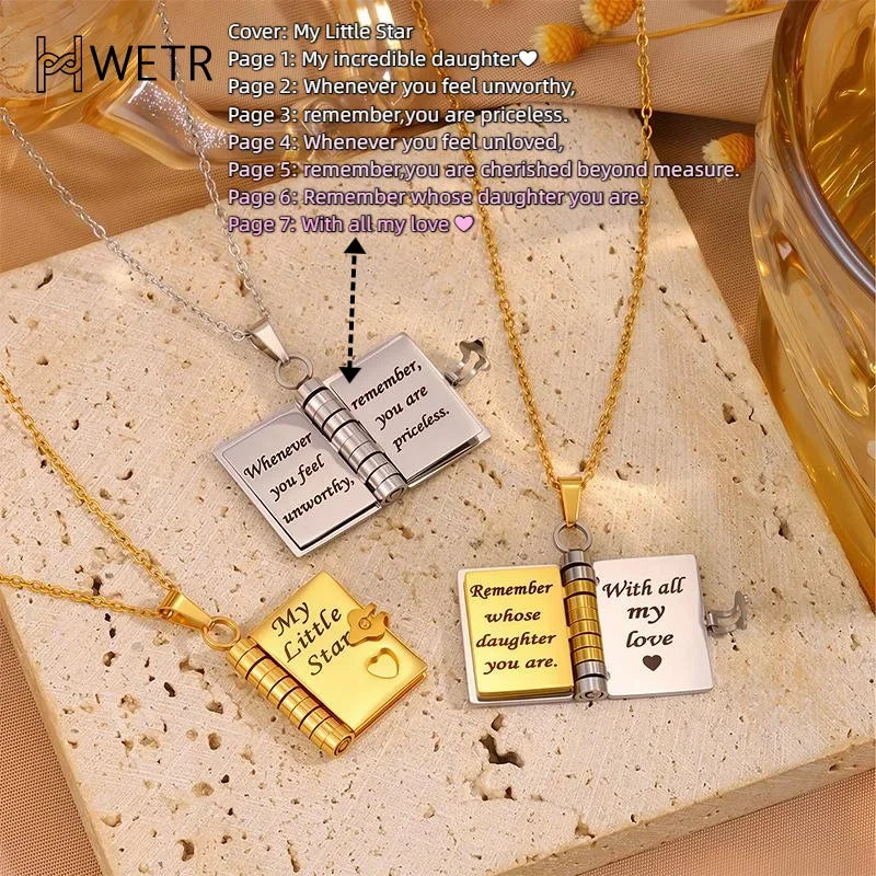 Memory Book Hanger Necklace – Symbolic Jewelry with Loving Message