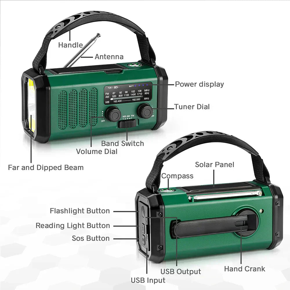 Radio solare Signa 10000mAh con manovella e meteo NOAA per campeggiatori