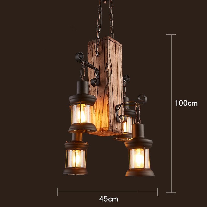 Vintage industriel træ LED loftslampe | Petprovac