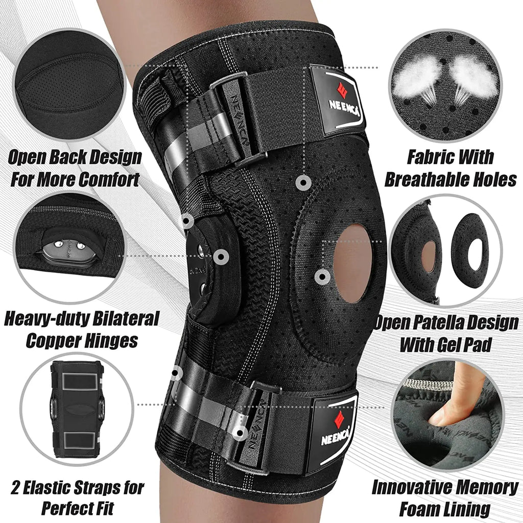 Knee Support Hinged Brace With Copper Stabilizers And Patellar Gel Pad