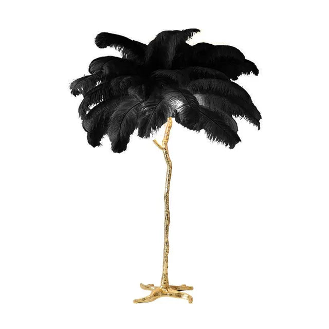Aurelle Ostrich Feather Floor Lamp in Brass Copper Finish