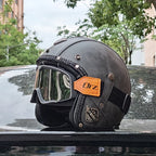 Retro 3/4 Öppen Motorcykelhjälm – PU-läder & DOT-certifierad
