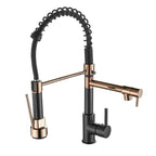 LumaFlow Dual Spout Kitchen Faucet In Black And Gold