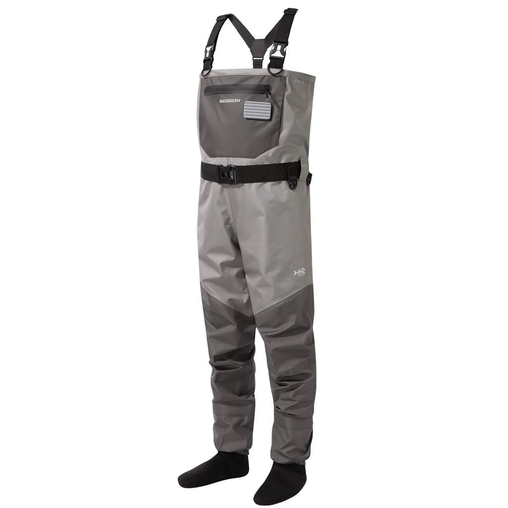 Waders de pêche à la mouche respirants pour homme avec pied en chaussette et fermeture éclair étanche