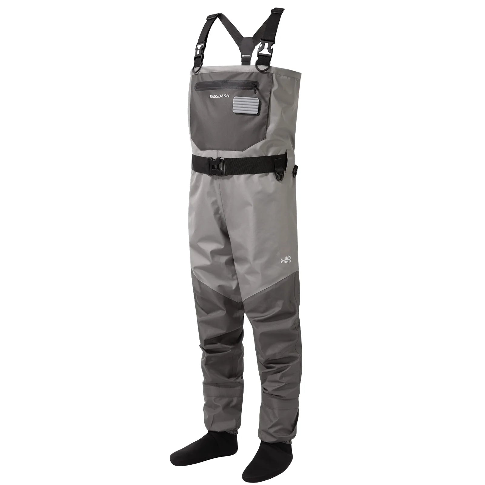 Waders de pêche à la mouche respirants pour homme avec pied en chaussette et fermeture éclair étanche