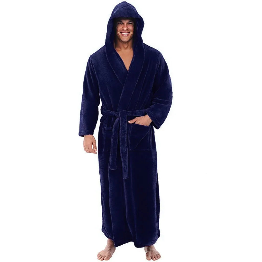 CozyNest 男士加绒连帽浴袍，温暖舒适
