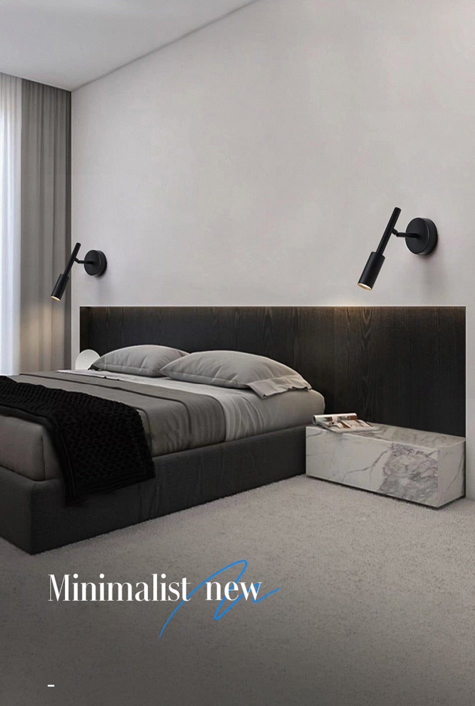 Lámpara de lectura de pared con brazo oscilante AuroraSwing en blanco y negro