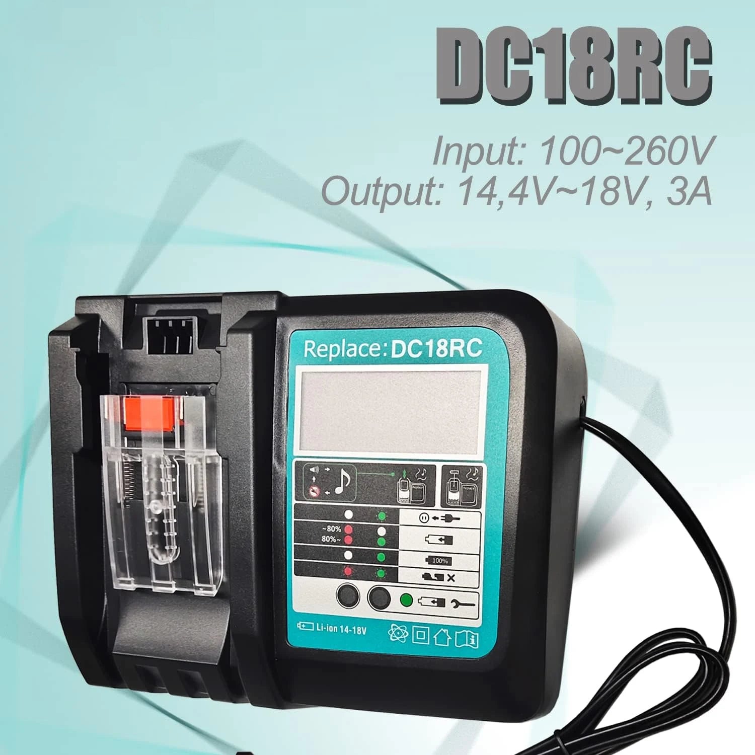 Makita 14.4V And 18V Li-Ion Battery Charger With LED Display, 3A Output