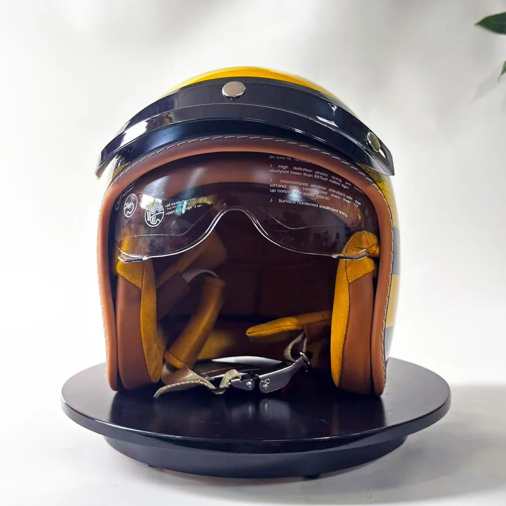 Retro Bee Open-Face Motorcycle Helmet with Built-In Visor