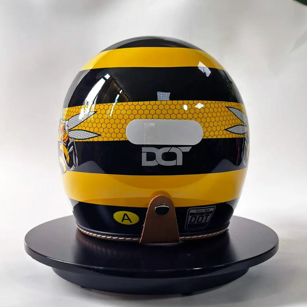 Retro Bee Open-Face Motorcycle Helmet with Built-In Visor