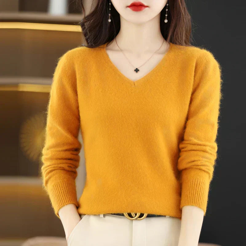 LunaWeave 100% Cashmere V-Neck Sweater For Women Slim Fit