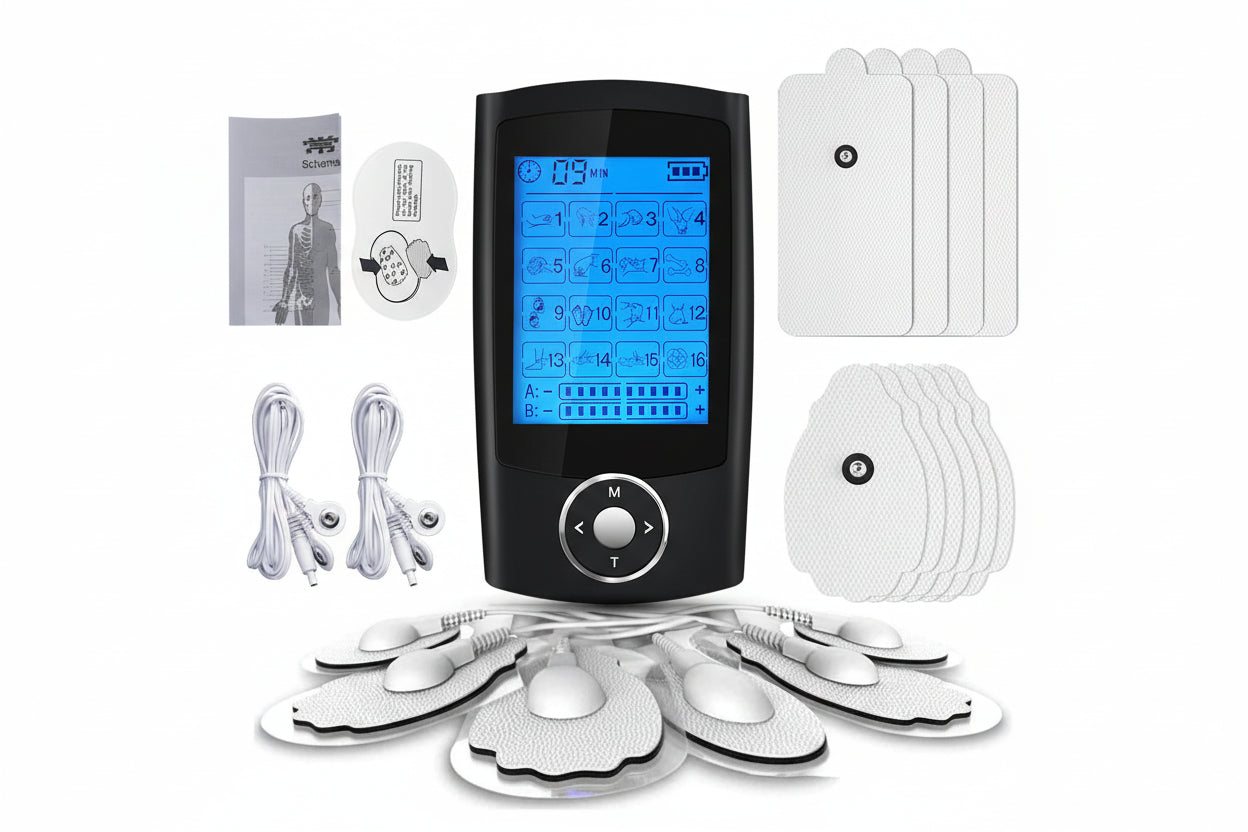Stimulateur musculaire TENS EMS avec 16 modes et 10 niveaux d'intensité pour la relaxation