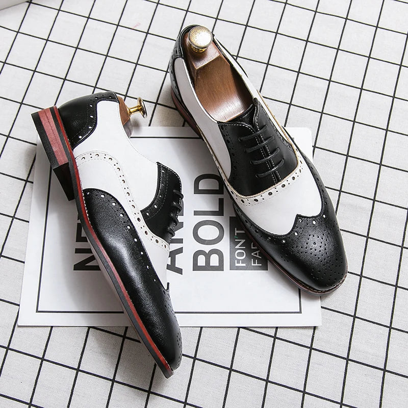 Men's Luxury Shoes Brogue Lace-up Casual British Style Contrast Color Oxford Office