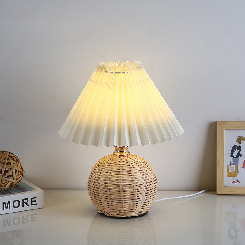 RattaLume Nordic LED Table Lamp | Woven Rattan & Foldable Fabric Shade | Mood Light | Decor for the Bedroom