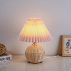 RattaLume Nordic LED Table Lamp | Woven Rattan & Foldable Fabric Shade | Mood Light | Decor for the Bedroom