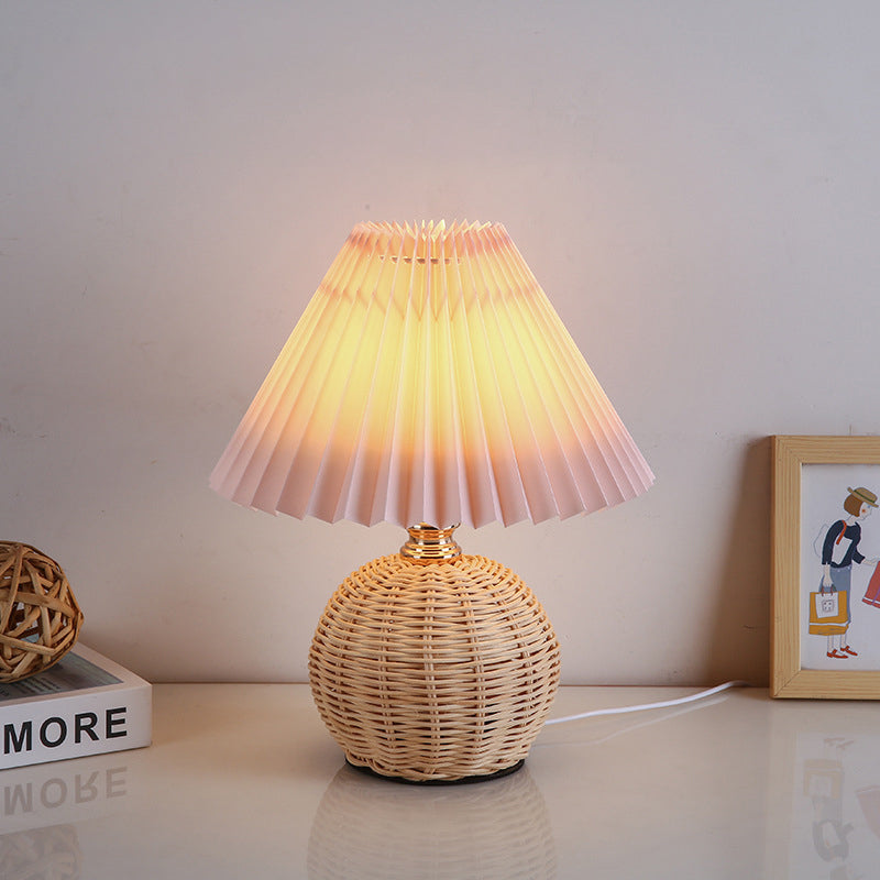 RattaLume Nordic LED Table Lamp | Woven Rattan & Foldable Fabric Shade | Mood Light | Decor for the Bedroom