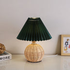 RattaLume Nordic LED Table Lamp | Woven Rattan & Foldable Fabric Shade | Mood Light | Decor for the Bedroom