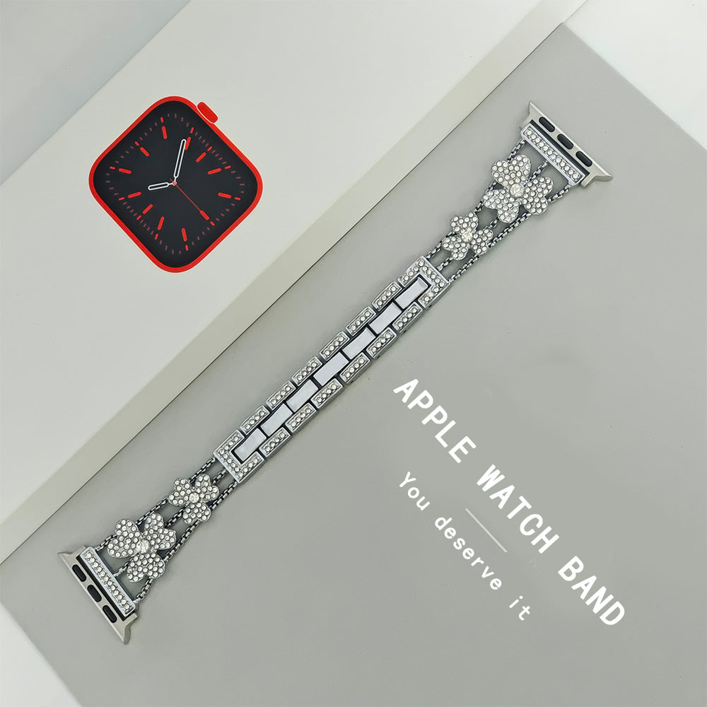 Liora Blommig Glittrande Diamantlänkarmband för Apple Watch