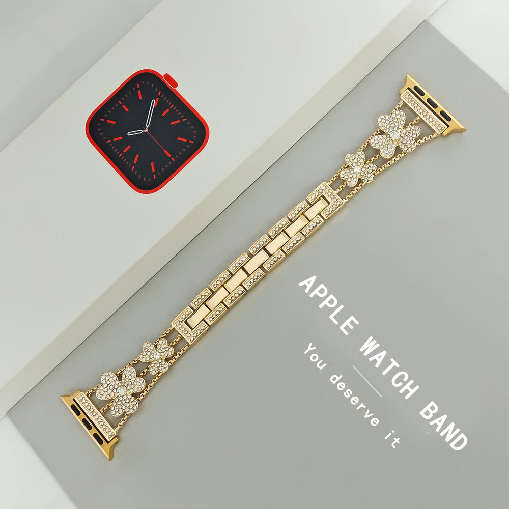Liora Blommig Glittrande Diamantlänkarmband för Apple Watch
