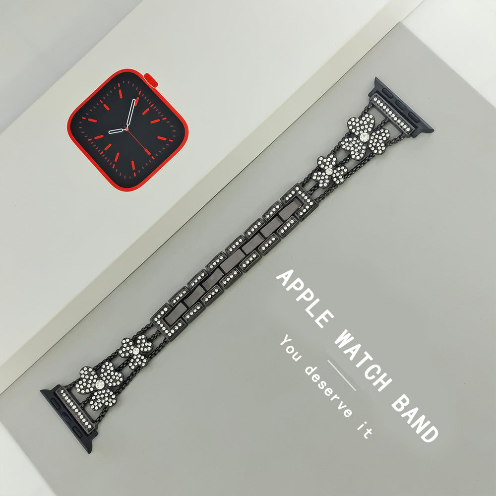 Liora Blommig Glittrande Diamantlänkarmband för Apple Watch