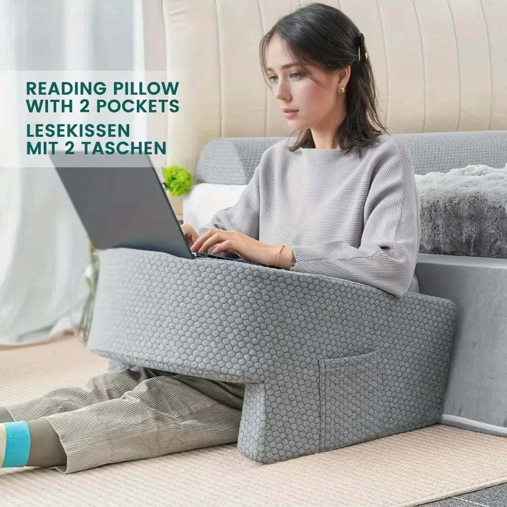 Ergonomic Pillow For Reading With Arm Support And Memory Foam Core For Bed Or Desk