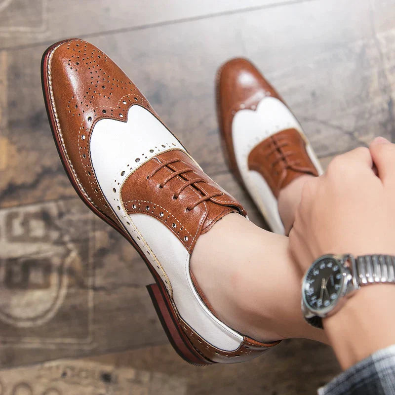 Men's Luxury Shoes Brogue Lace-up Casual British Style Contrast Color Oxford Office