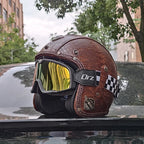 Retro 3/4 Öppen Motorcykelhjälm – PU-läder & DOT-certifierad