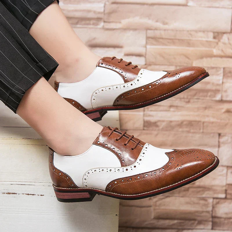 Men's Luxury Shoes Brogue Lace-up Casual British Style Contrast Color Oxford Office