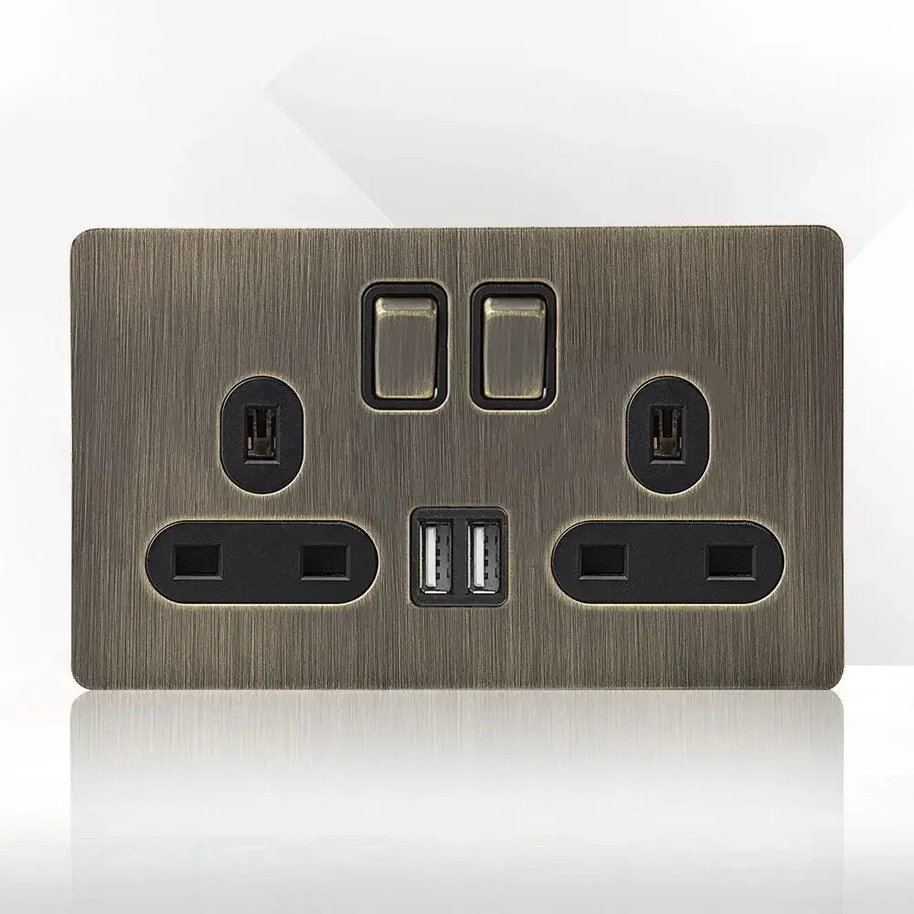 Antikk bronse metall veggkontakt med USB-ladeport