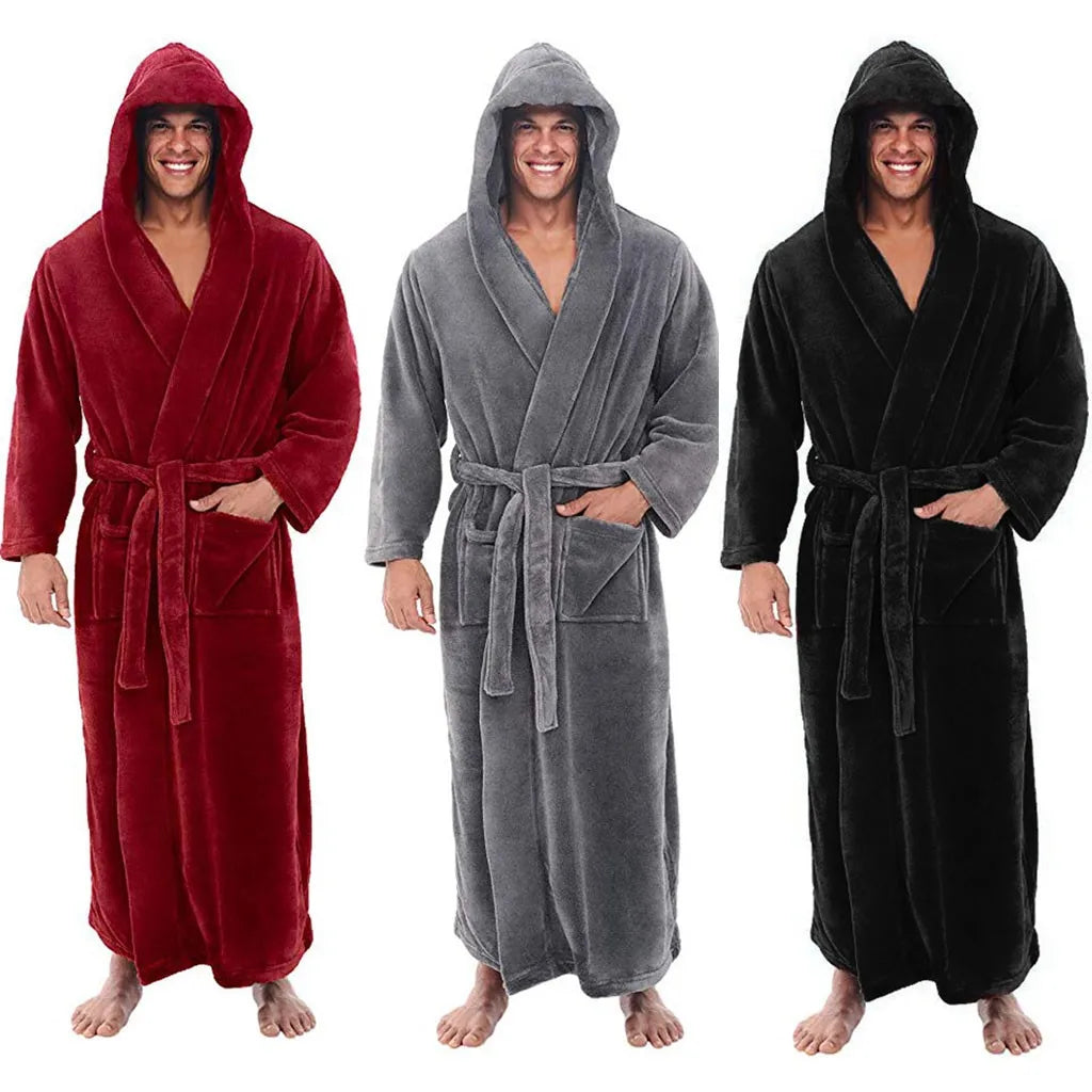 CozyNest Erkek Peluş Kapüşonlu Bornoz Sıcak Konfor İçin