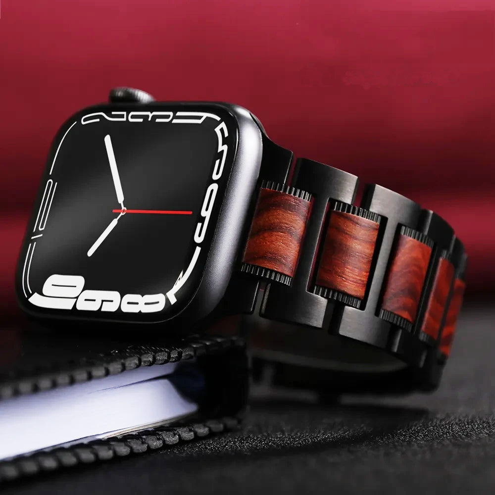 רצועת שעון מפלדת אל-חלד עם עץ סנדל אדום | Petprovac