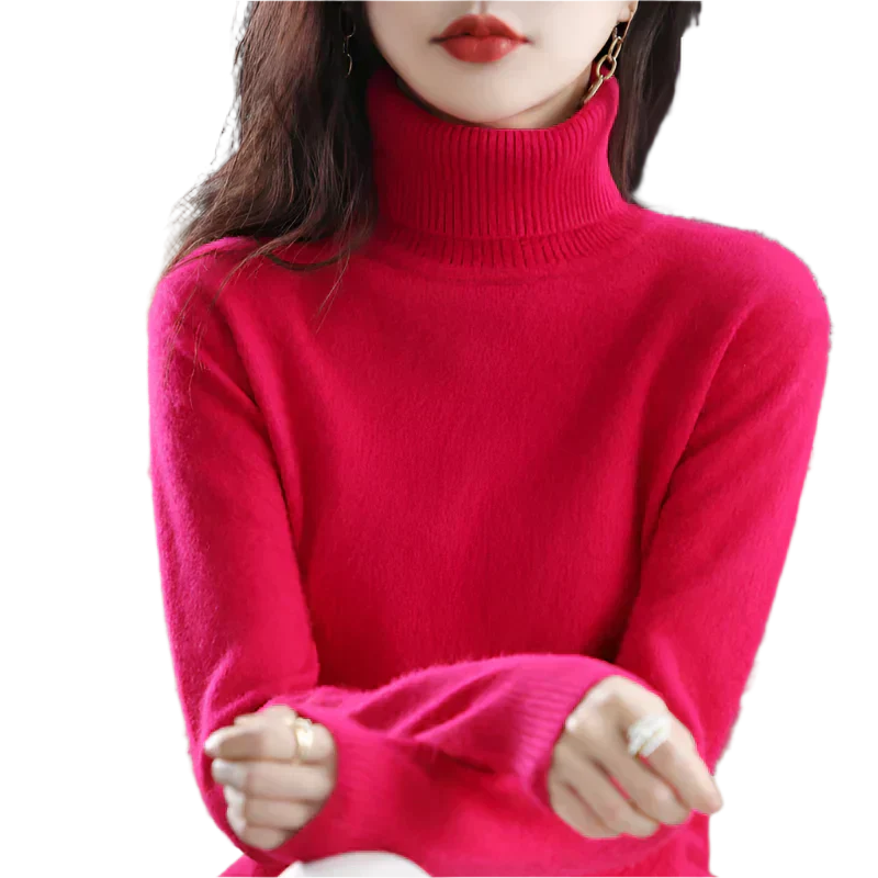 AuroraWeave 100% Cashmere Turtleneck For Women Autumn Knit