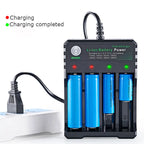 Chargeur de batterie Li-Ion 4 emplacements pour 18650 et 18500 avec arrêt automatique