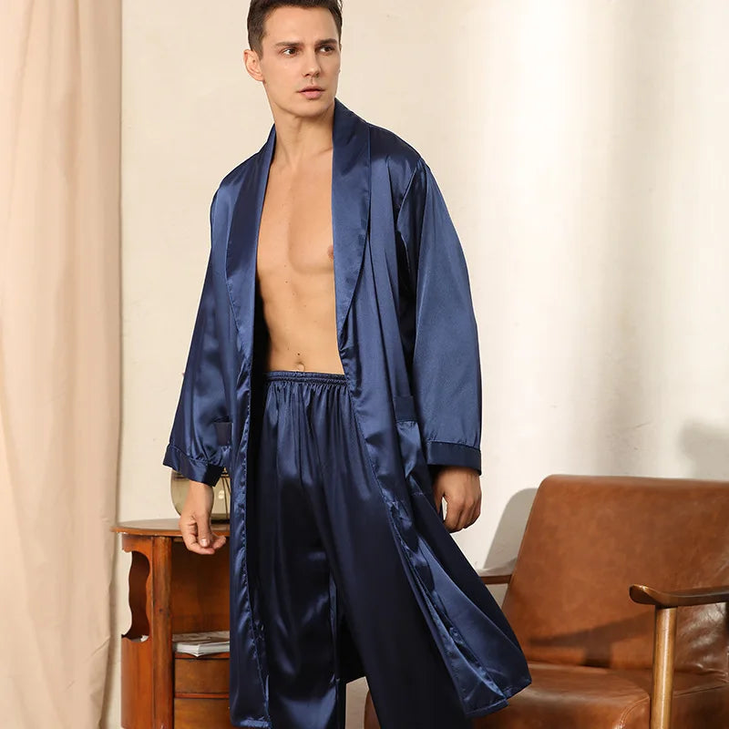 Men's Satin Robe Ensemble For Comfort On Quiet Evenings
